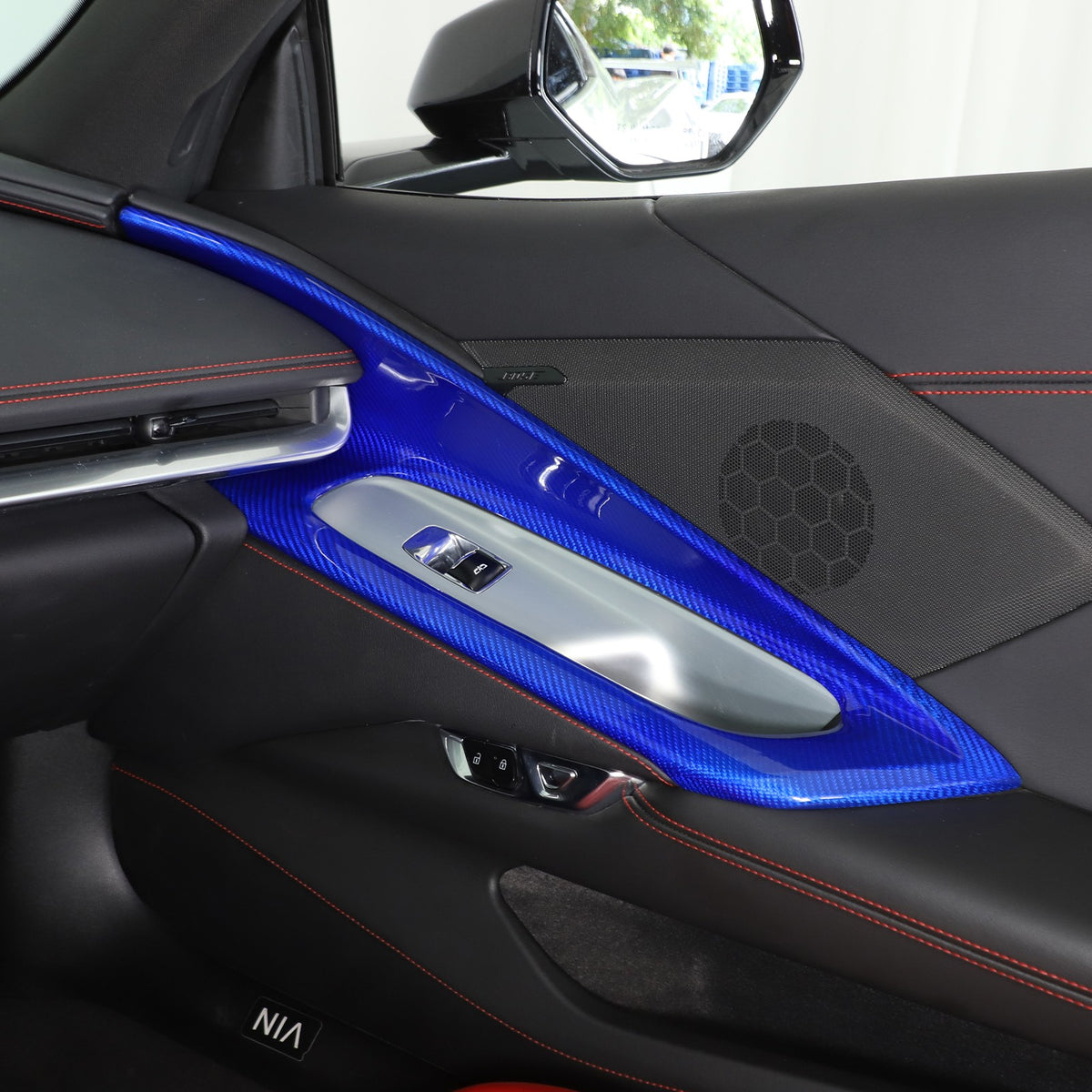 Blue Real Carbon Fiber Interior Door Panel Trim Cover For Corvette C8 2020-2026 16