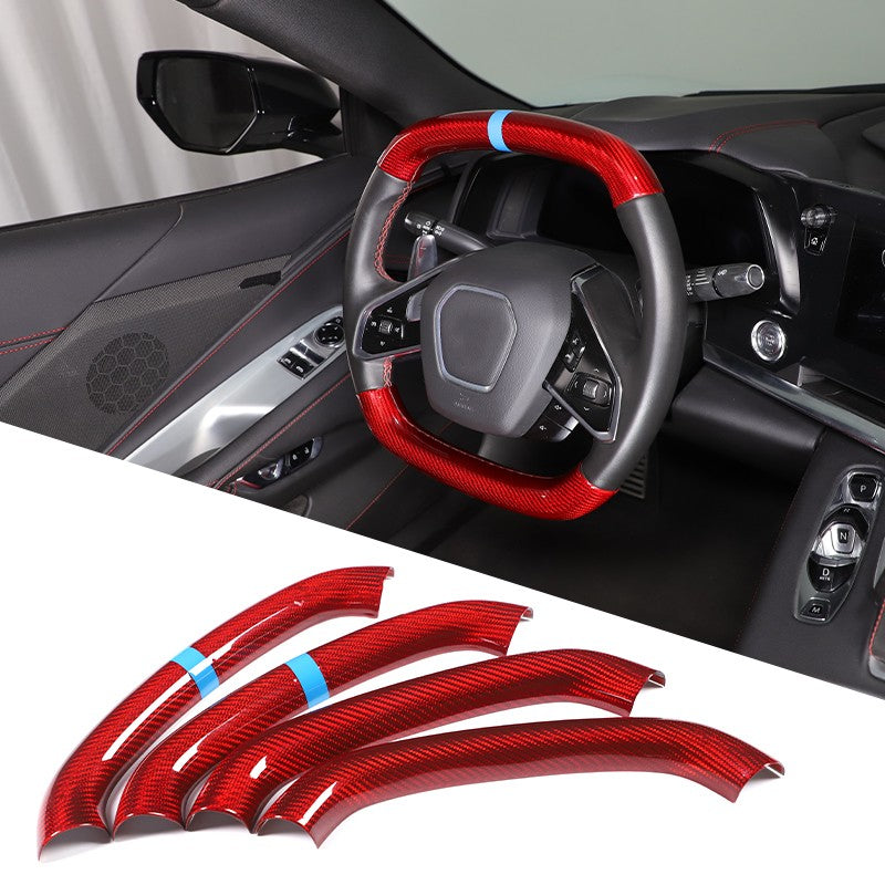 Red Real Carbon Fiber Blue Top Steering Wheel Cover Trim For Corvette C8 2020+ 22