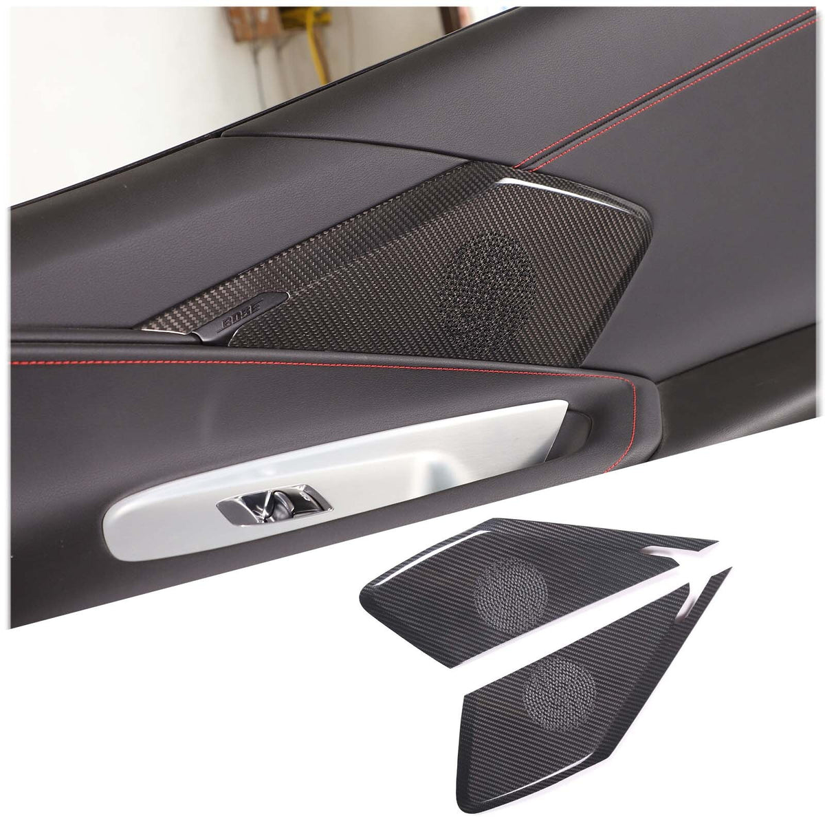 Real Carbon Fiber Side Door Speaker Cover Horn For C8 Corvette 1LT 2020-26 2