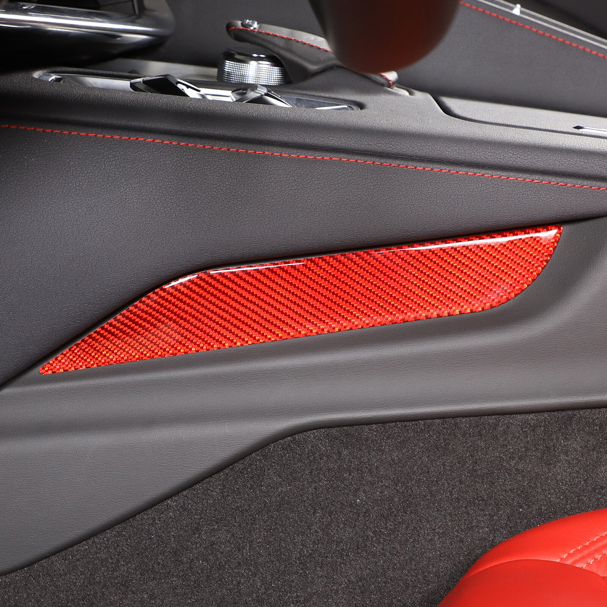 Red Soft Carbon Fiber Interior Decor Trim Kit Cover Set For Corvette C8 20-25 112