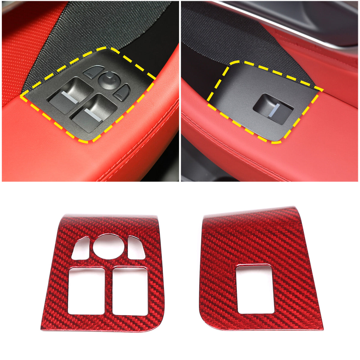 Red Carbon Fiber Window Lift Switch Button Trim Frame For Jaguar F-TYPE 2013-18 5