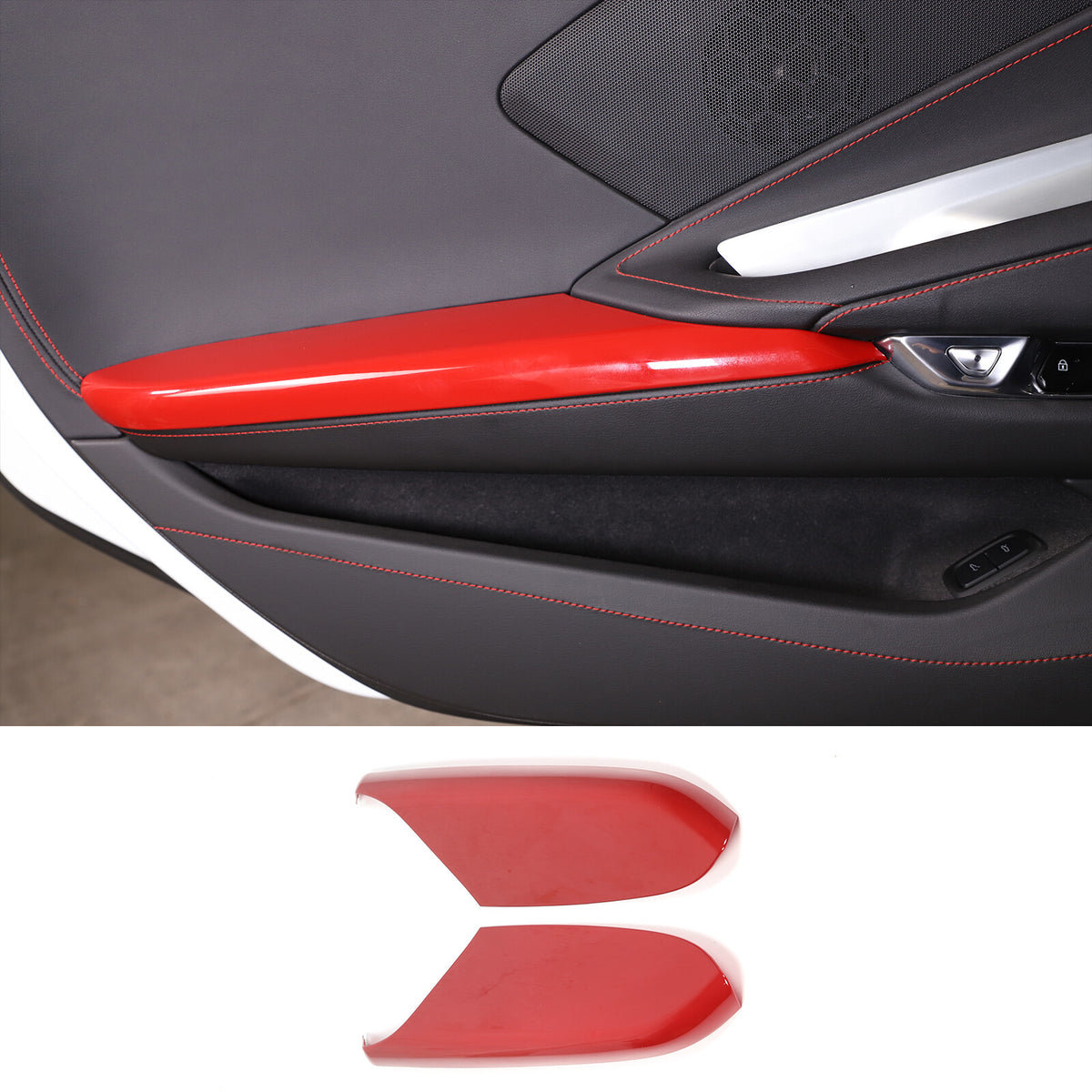 4pc Red ABS Interior Door Arnrest Panel Trim Cover Kit Set For Corvette C8 20-26 9