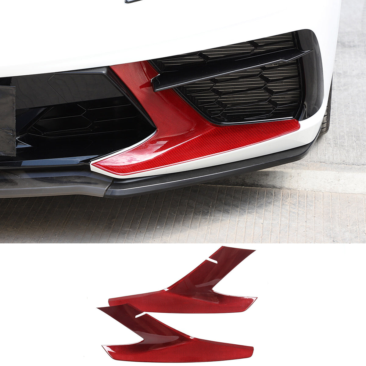 Red Real Carbon fiber Car Front Bumper Side Grille Cover Set For Corvette C8 20+ 10