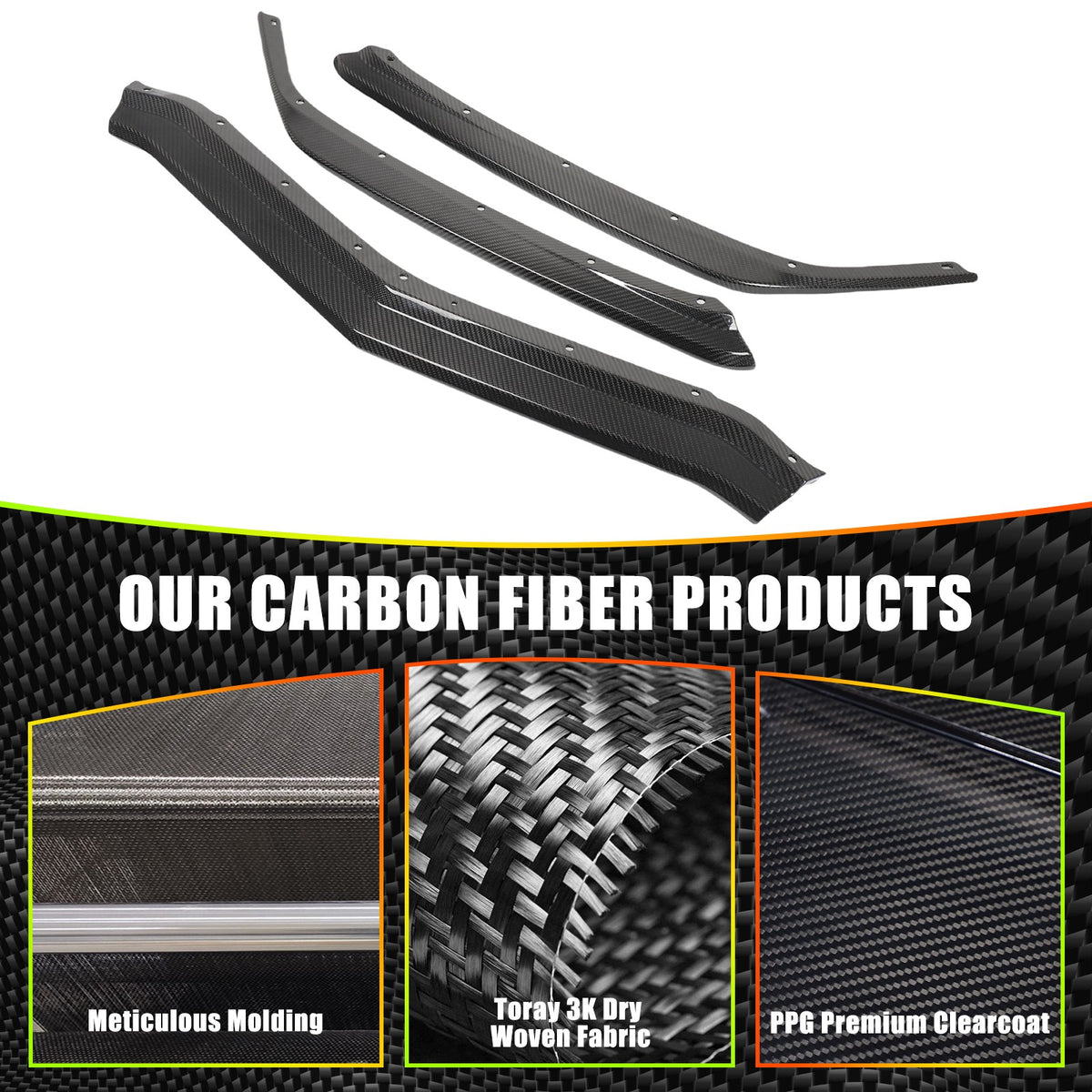 Real Carbon Fiber Front Bumper Lip Splitter For 20-26 Corvette C8 Z51 Stingray 3
