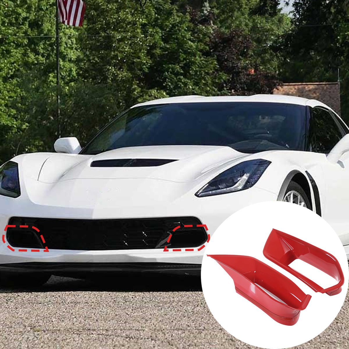 Red Front Lower Grille Air Inlet Intake Radiator Vent Trim For Corvette C7 US 10