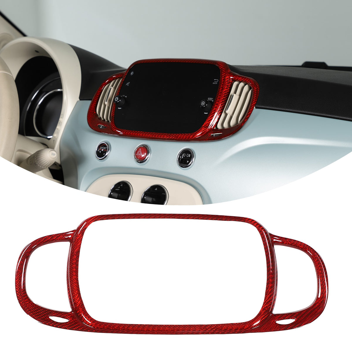 Red Real Carbon Fiber Center Console Air Outlet Trim For Fiat 500 2016+ 5