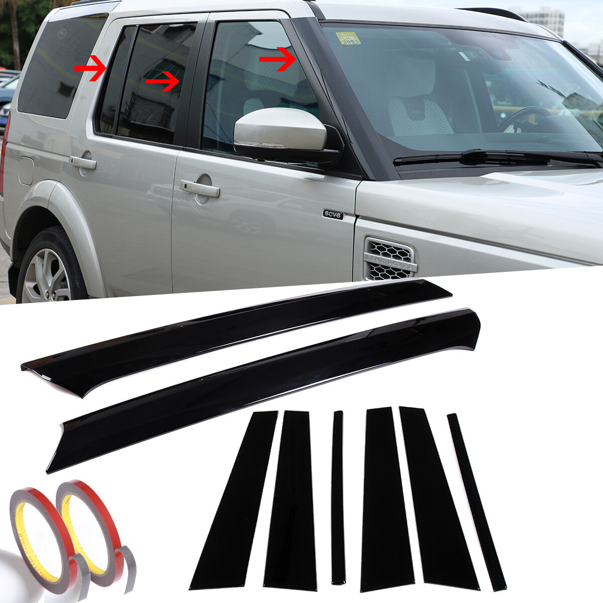 Glossy Black Front Windshield A B Pillar Trim Molding For Land Rover LR4 2010-16 1