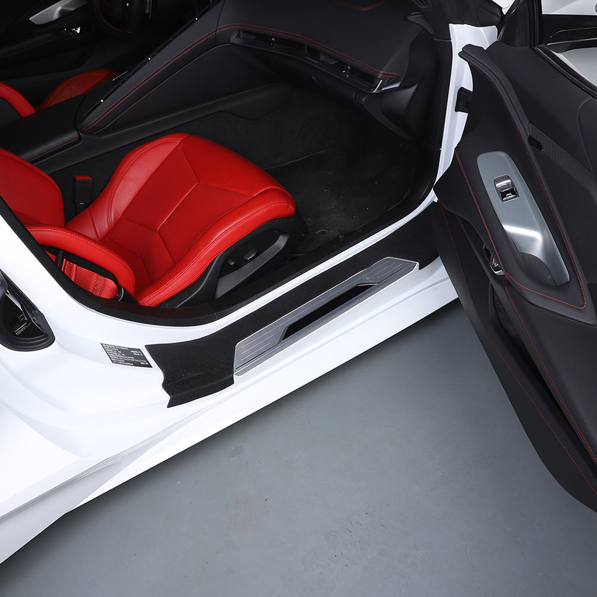 Black TPE Exterior Car Entry Guards Door Sill Cover Trim For Corvette C8 20-26 12