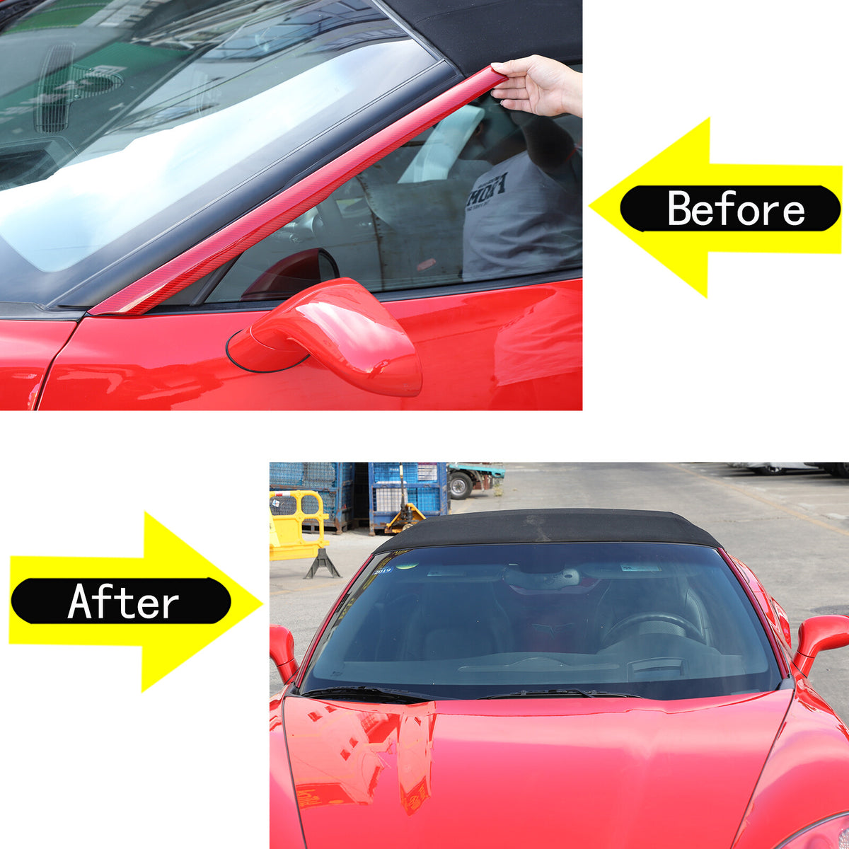 Red Carbon Fiber Exterior Windshield A-Pillar Cover Trim For Corvette C6 05-13 19