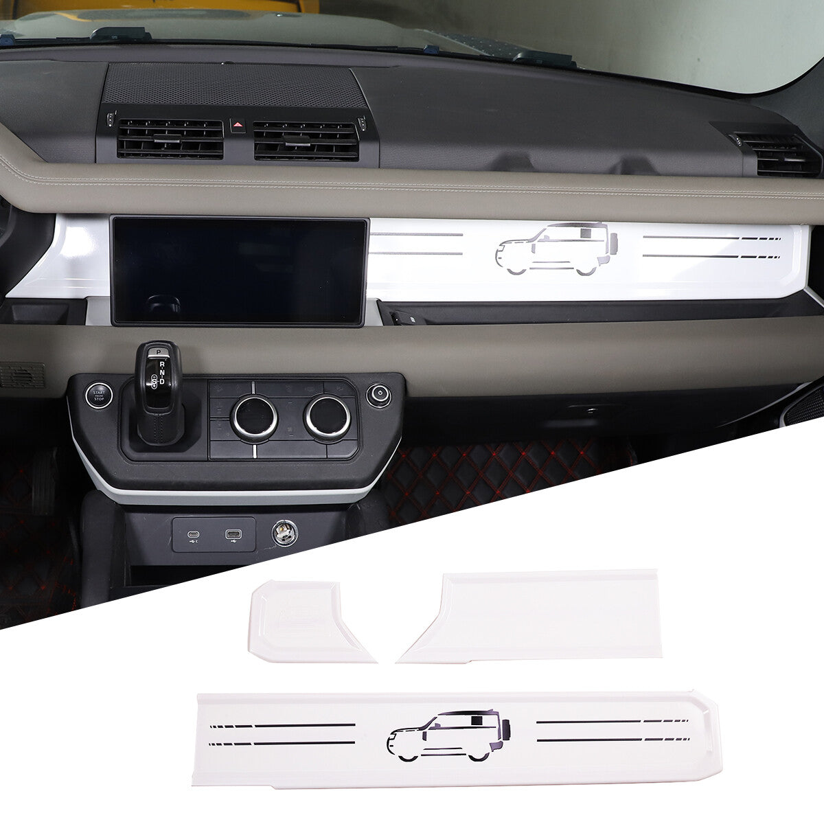 ABS Car Graphic White Dashboard Trim Kits For Land Rover Defender 90 110 2020-23 3
