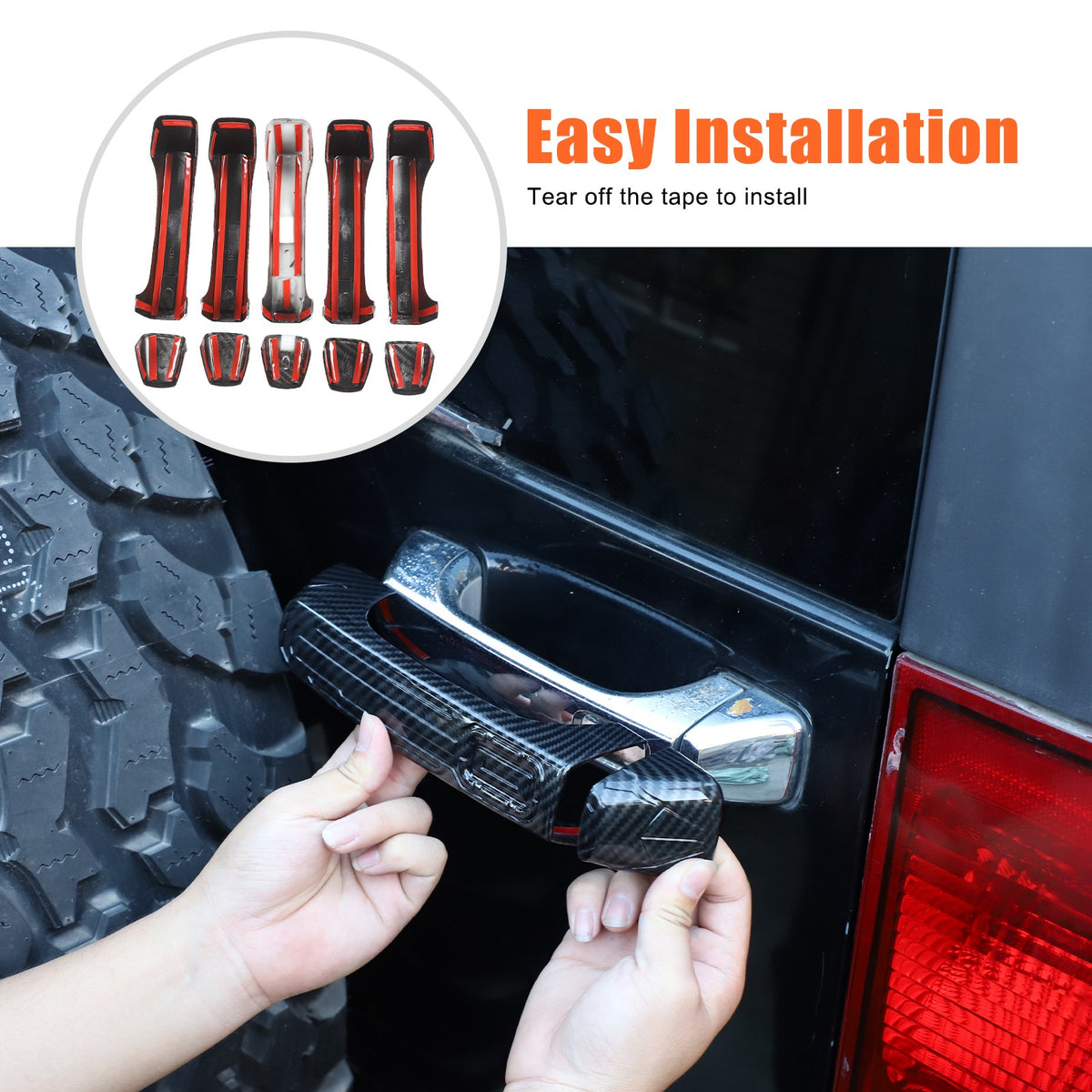 ABS Carbon Fiber Door Handle + Tailgate Cover Trim Bezel For Hummer H3 2005-2009 6