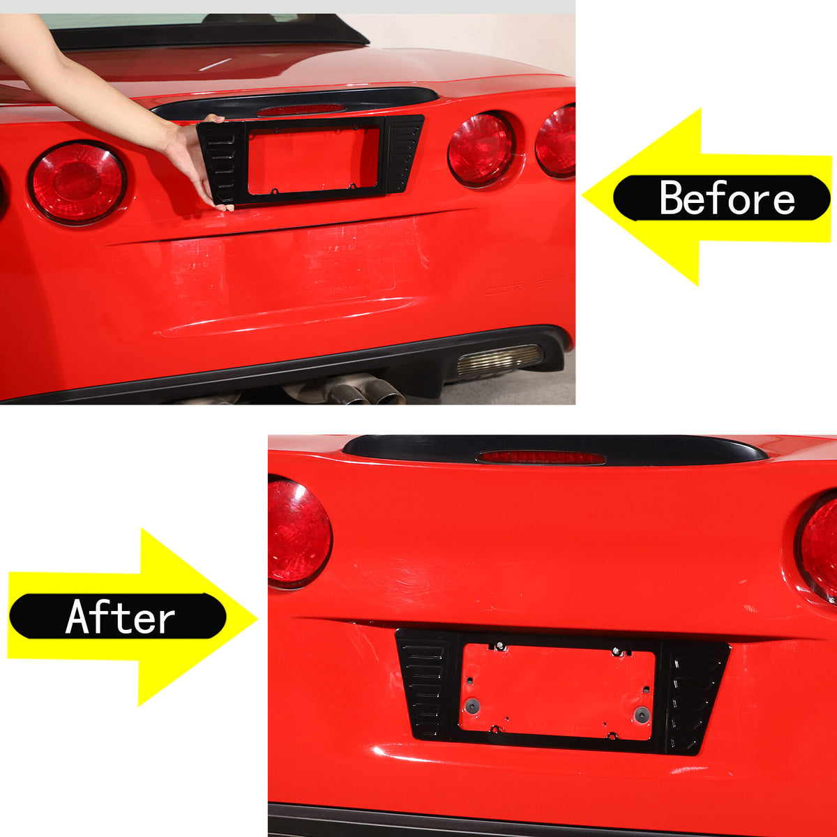 For Corvette C6 05-13 Rear License Plate Filler Trim Panel Aluminum Glossy Black 4