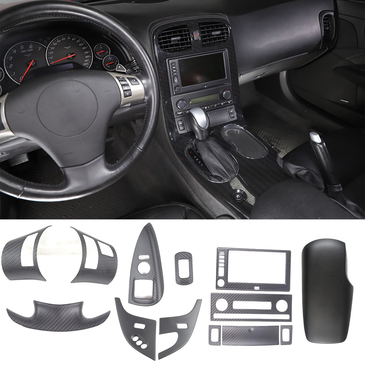 Matte Carbon Fiber interior Full Trim Cover Set For Corvette C6 2005-2013 1
