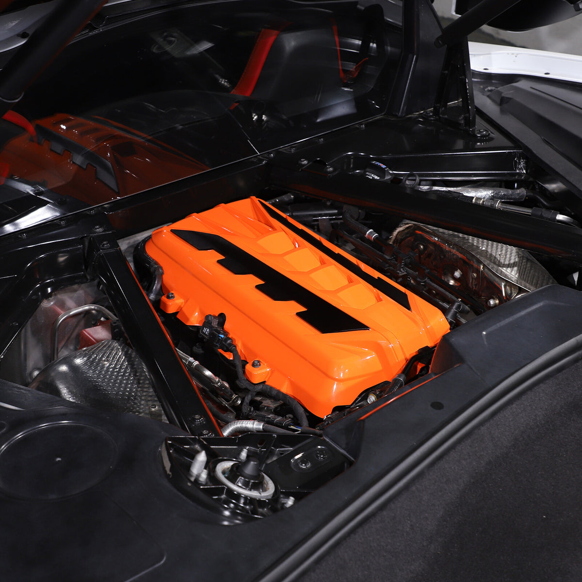 Orange Engine Bay Panel Cover Trim in Edge Black For Corvette Coupe C8 2020-2026 4
