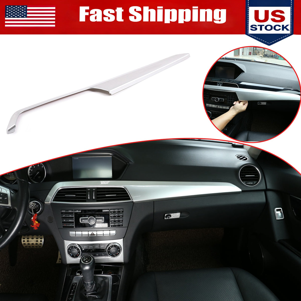 Silver ABS Center Console Trim Cover For Mercedes-Benz C-Class W204 2010-2013 1