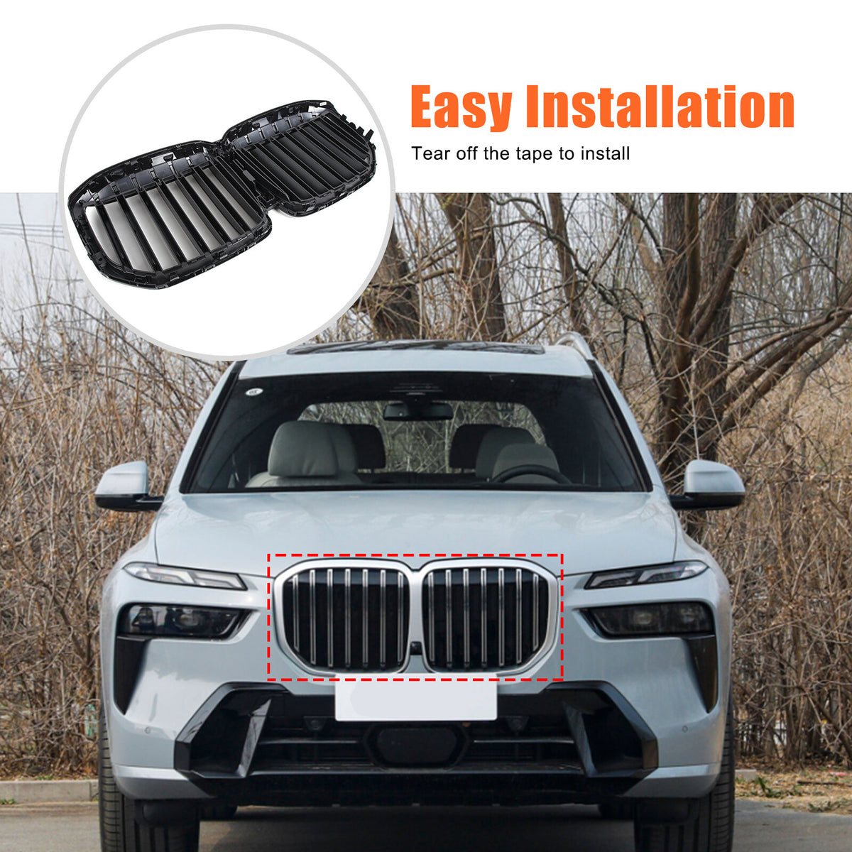 Glossy Black Car Front Bumper Line Kidney Grille Grill For BMW X7 G07 2023-2024 7