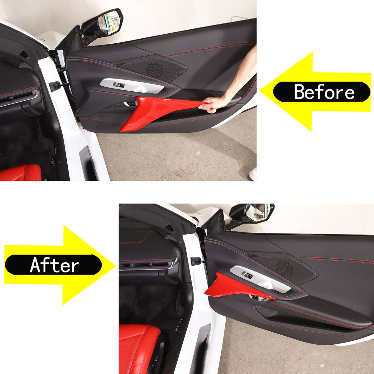 Red ABS Interior Door Panel Decor Cover Trim For Corvette C8 2020-2026 5