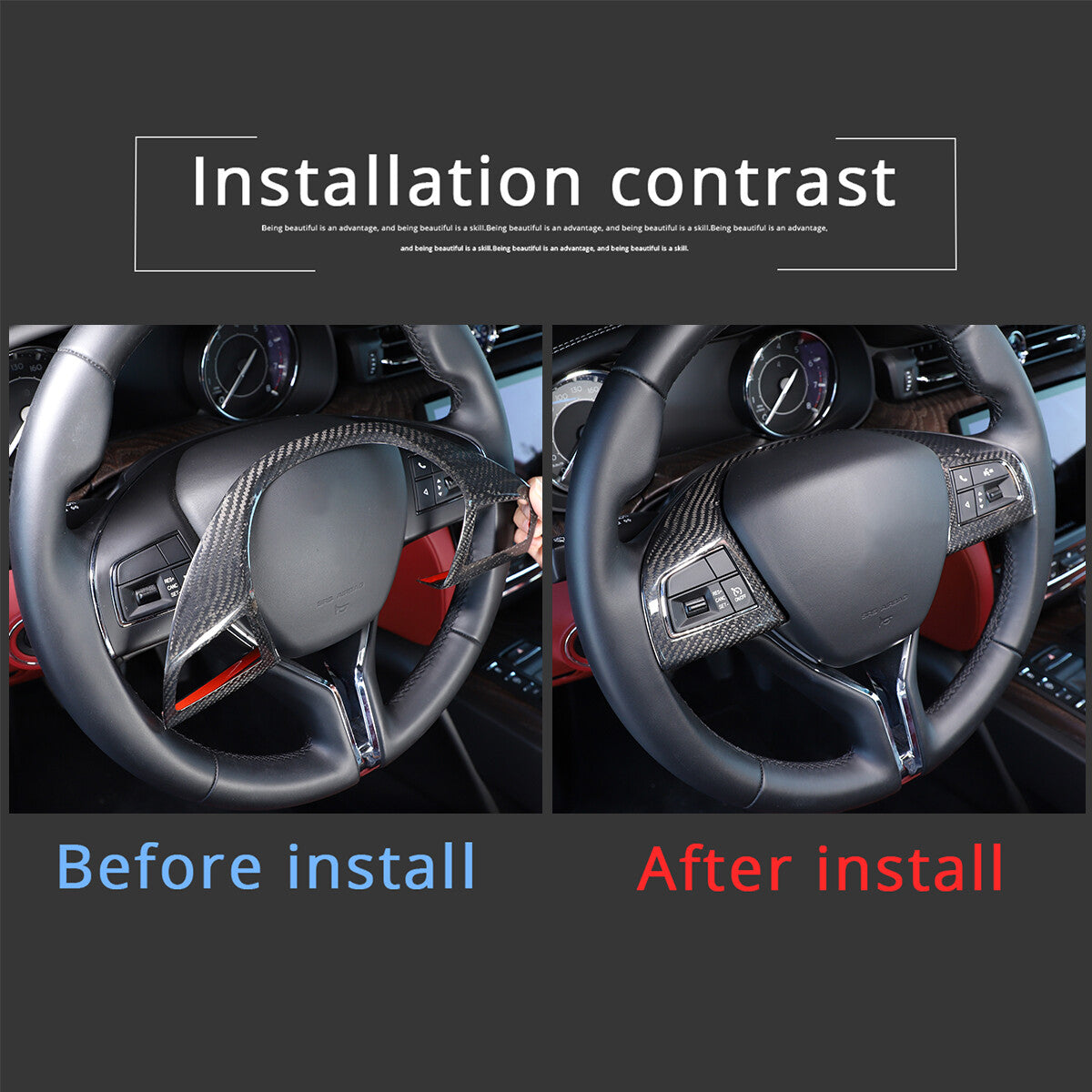 For Maserati Ghibli 2014-23 Real Carbon Fiber Interior Cover Steering Wheel Trim 8