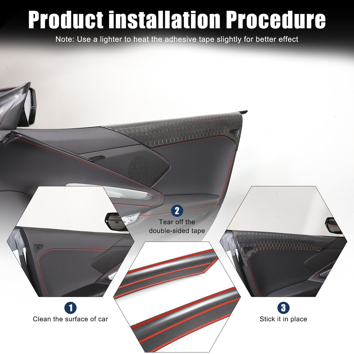 Real Honeycomb Carbon Fiber Interior Door Upper Panel trim Cover For Corvette C8 10
