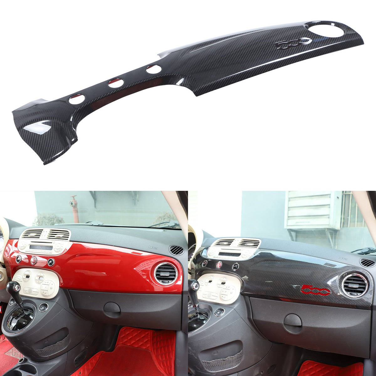 Real Carbon Fiber Dashboard Panel Trim Cover For Fiat 500 312 2007-2015 23