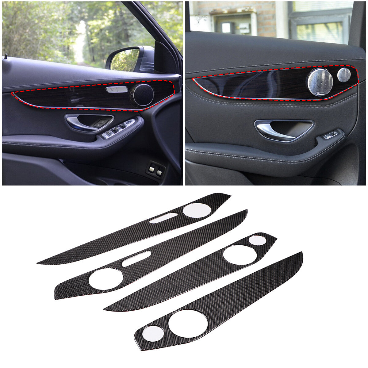 Real Carbon Fiber Interior Door Panel Trim For Benz C GLC Class W205 2014-20 1