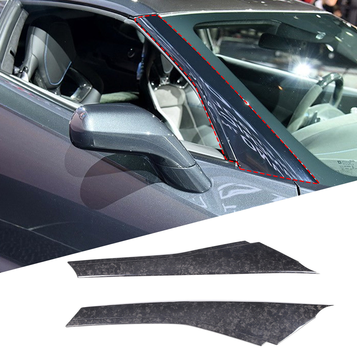 Real Forged Carbon Fiber A-pillar Panel Sticker Trim For Corvette C7 2014-2019 9