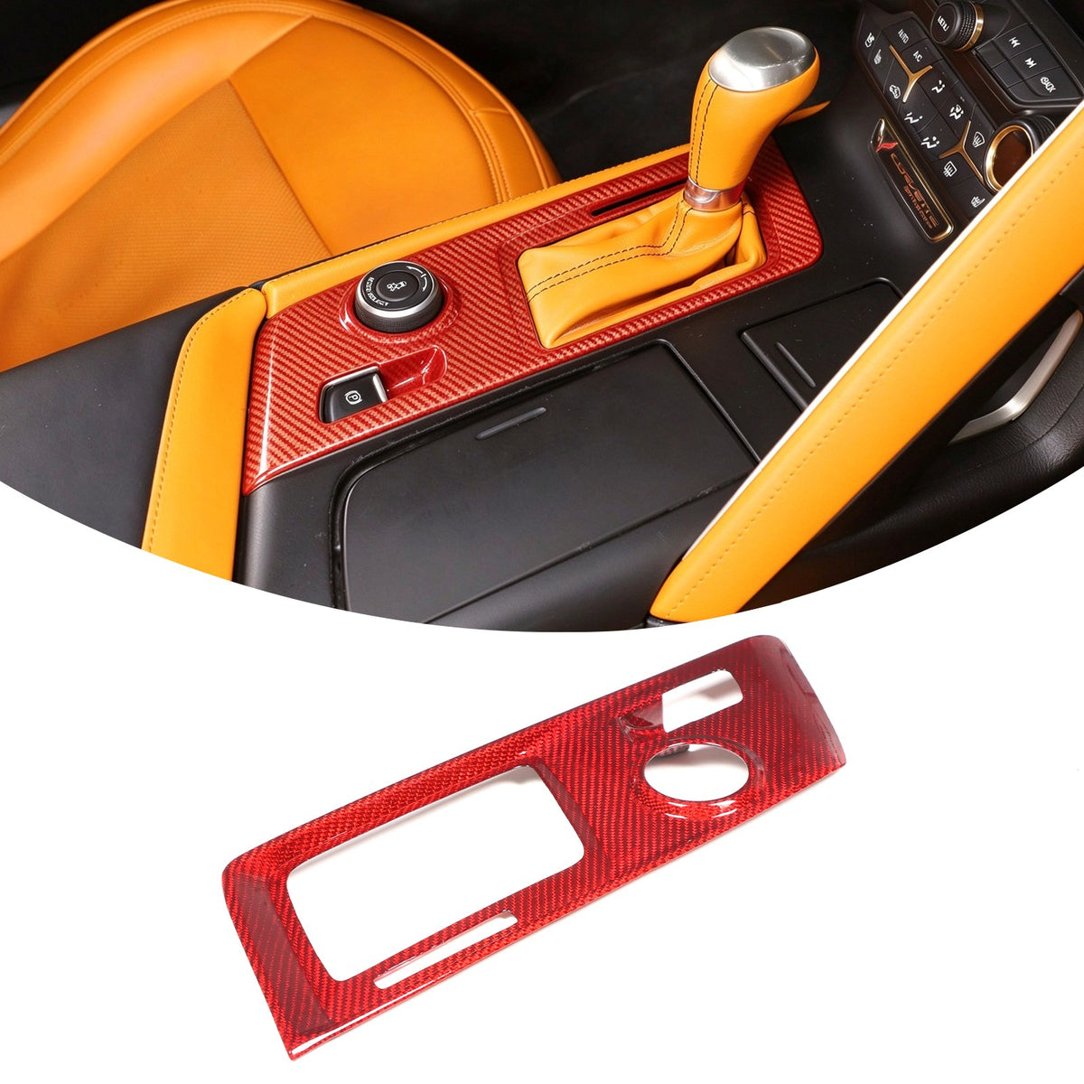 Red Real Carbon Fiber Gear Shift Trim Cover For Corvette C7 2014-2019 5