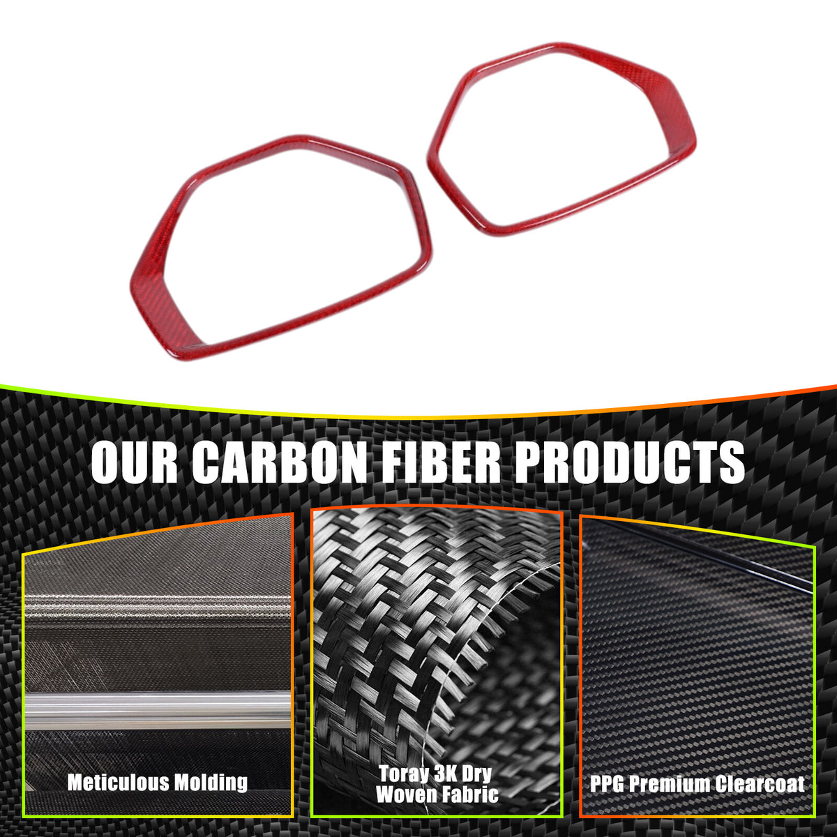 Red Real Carbon Fiber Side View Mirror Frame Cover Trim For Corvette C8 20-26 19