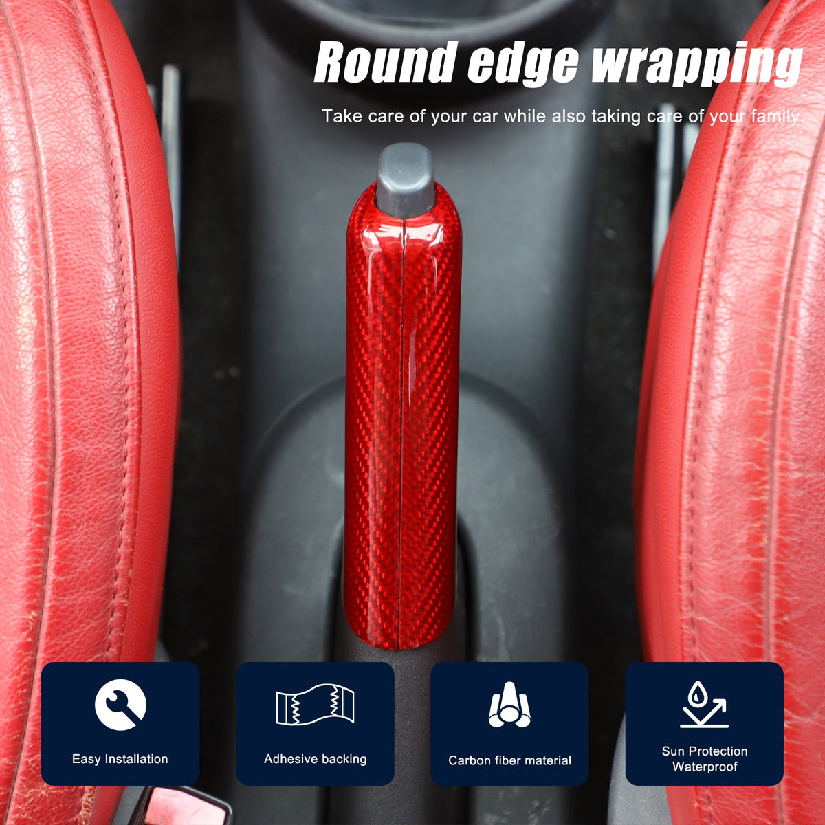 Red Real Carbon Fiber Handbrake Trim Cover For Fiat 500 2007+ 5