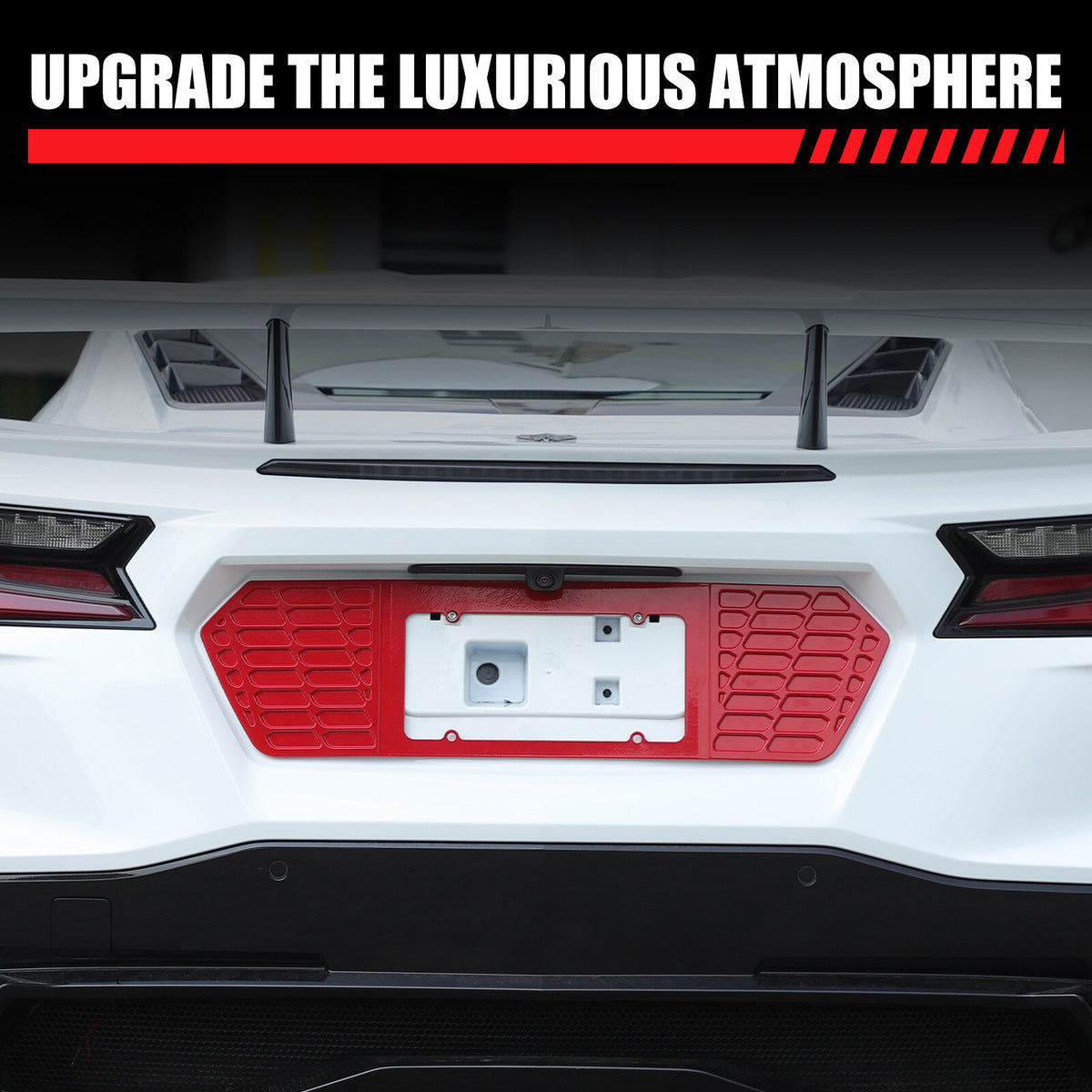 Red Alloy Rear License Plate Filler Frame Trim Cover For Corvette C8 2020-25 15