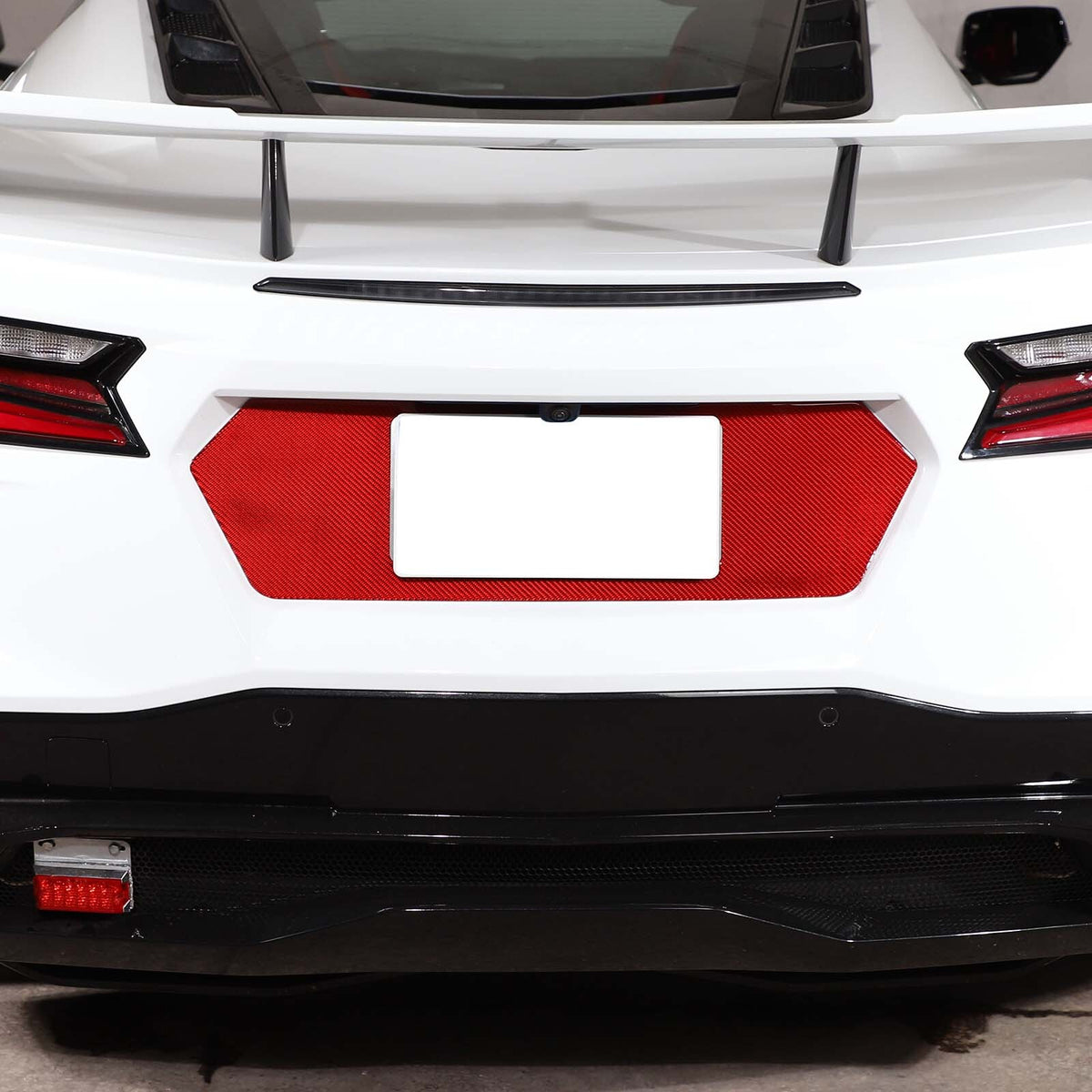Red Carbon Fiber Rear End License Plate Panel Sticker For Corvette C8 2020-2026 4