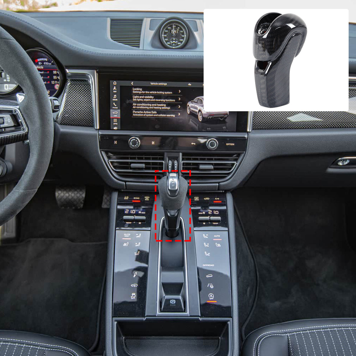 Real Carbon Fiber Center Gear Shift Head Cover Trim For Porsche Macan 2022 2