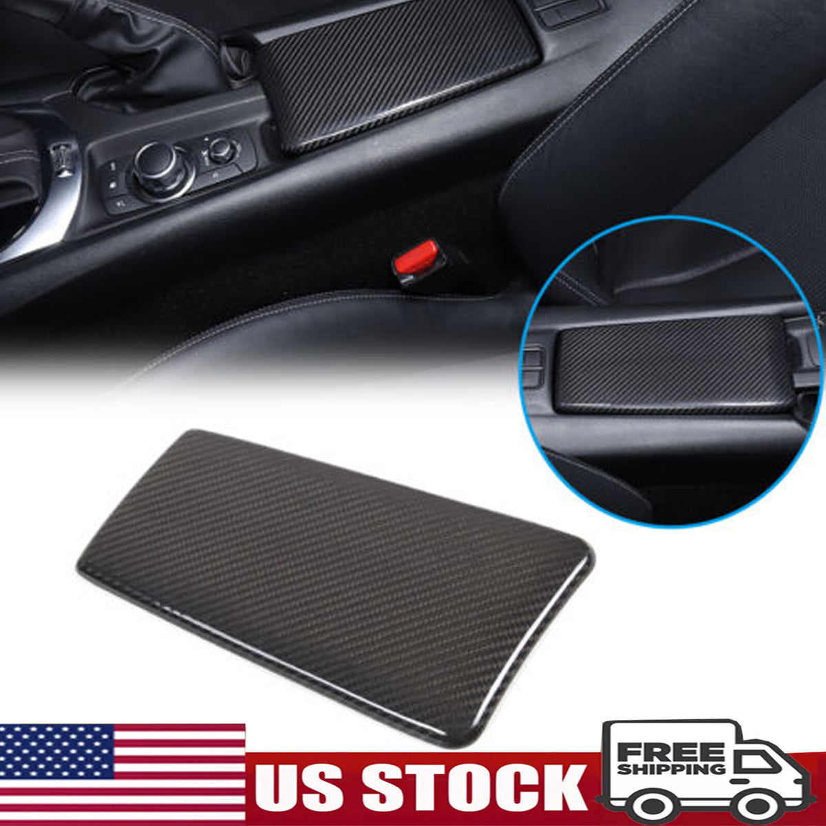 Real Carbon Fiber Armrest Console Box Cover Trim For Mazda MX-5 Miata 16-24 US 1