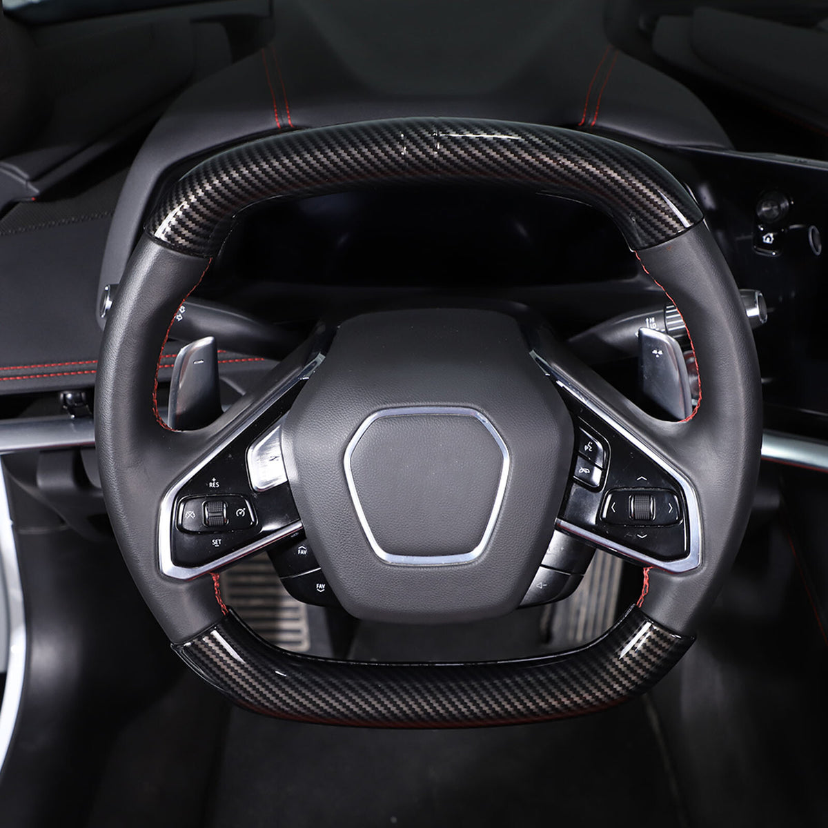 Carbon fiber Style Steering Wheel Top Lower Handle Cover Trim For C8 Corvette 22