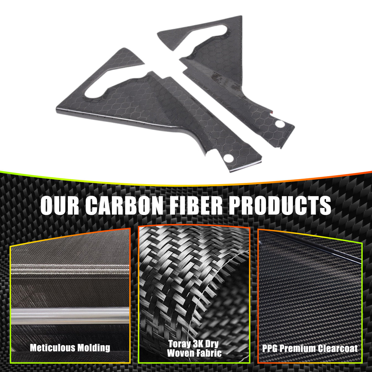 Honeycomb Carbon Fiber Engine Bay Corner Base Cover Overlay For Corvette C8 20+ 23