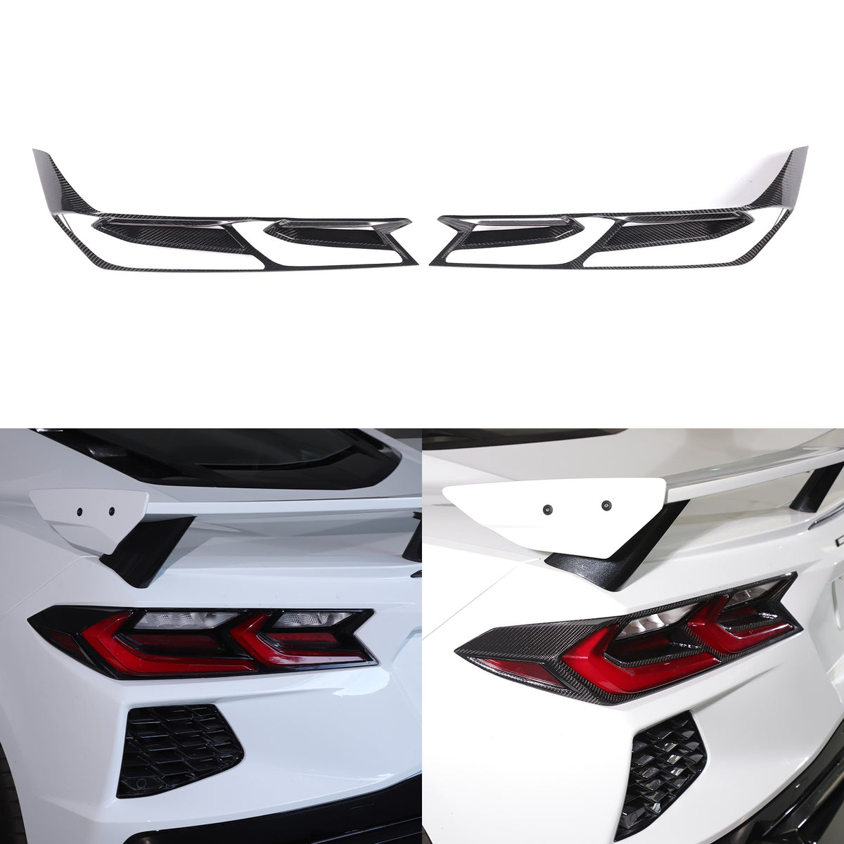 Real Dry Carbon Fiber Tail Light Trim Cover For Corvette C8 2020+ 1