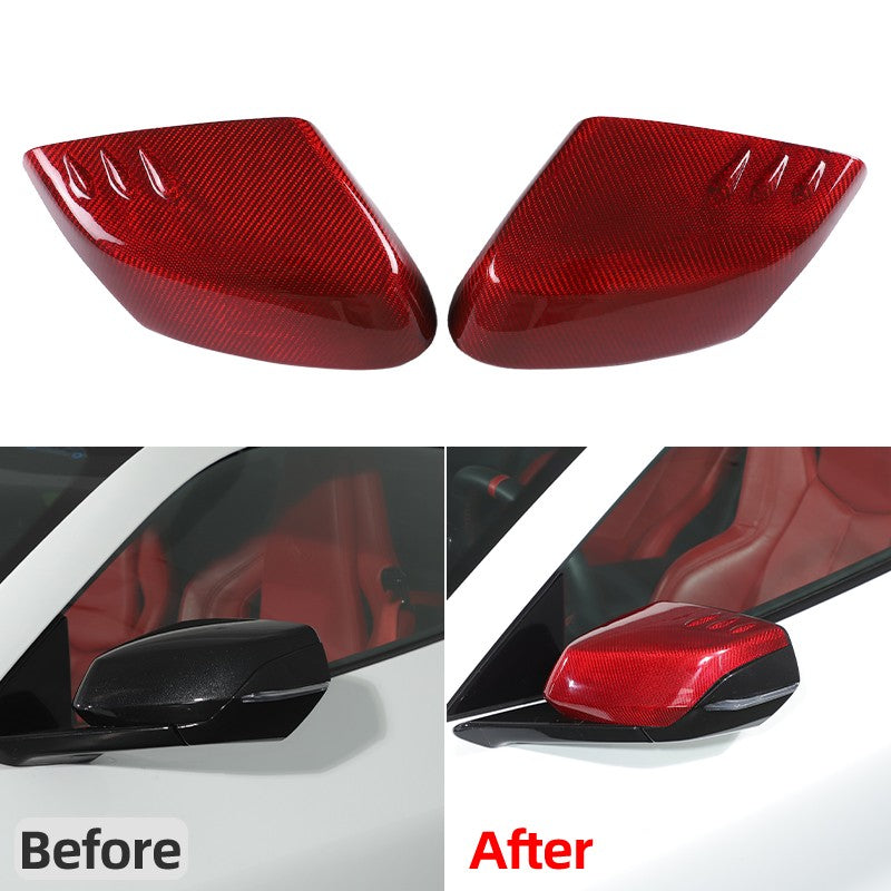 Red Real Carbon Fiber Side Mirror Cover Trim W/Air Vent For Corvette C8 2020+ 24