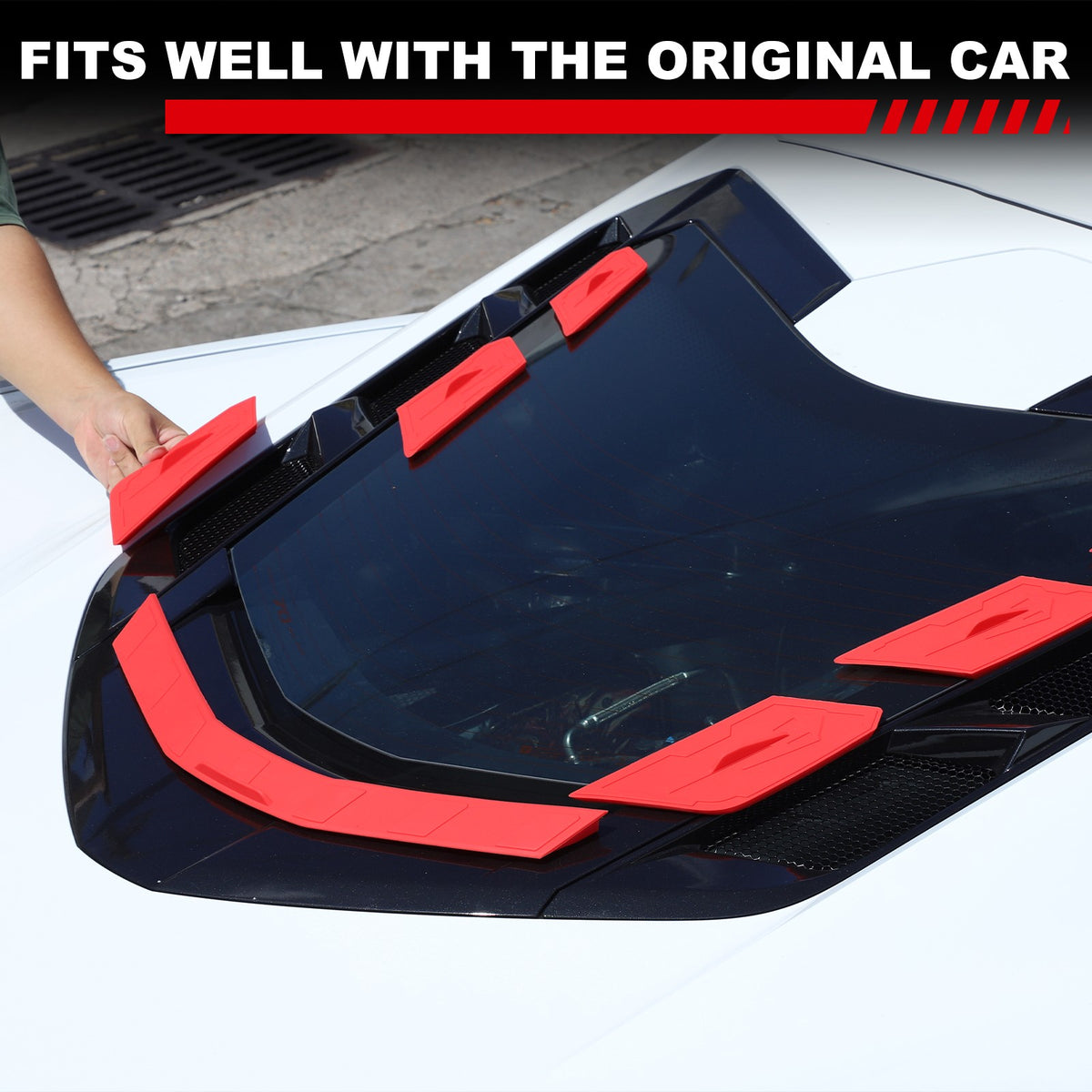 Red Rear Hatch Hood Car Wash Covers Air Vent Inserts For Corvette C8 2020-26 8
