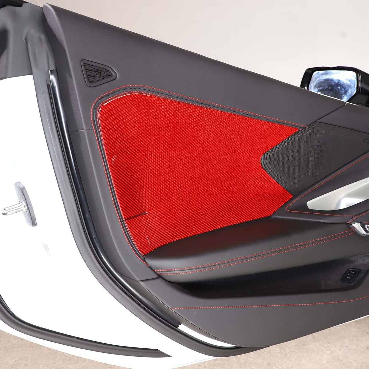 Red Carbon Interior Door Panel Large Panel Sticker Trim For Corvette C8 20-26 US 1
