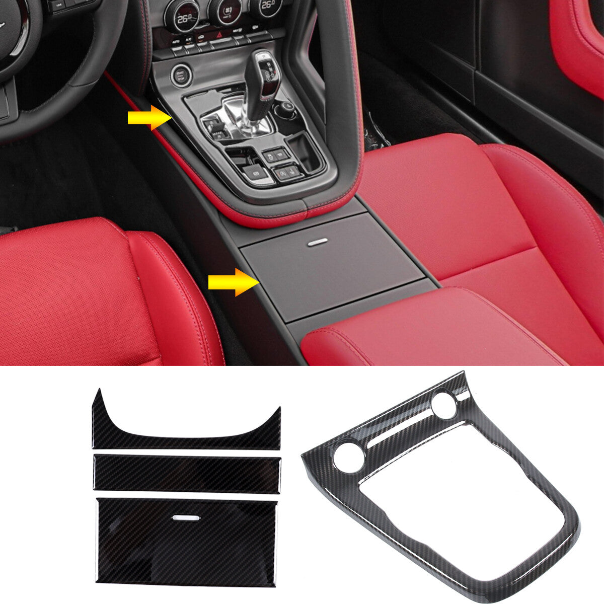 ABS Carbon Fiber Center Console Gear Shift Box Trim Set For Jaguar F-TYPE 13-18 2