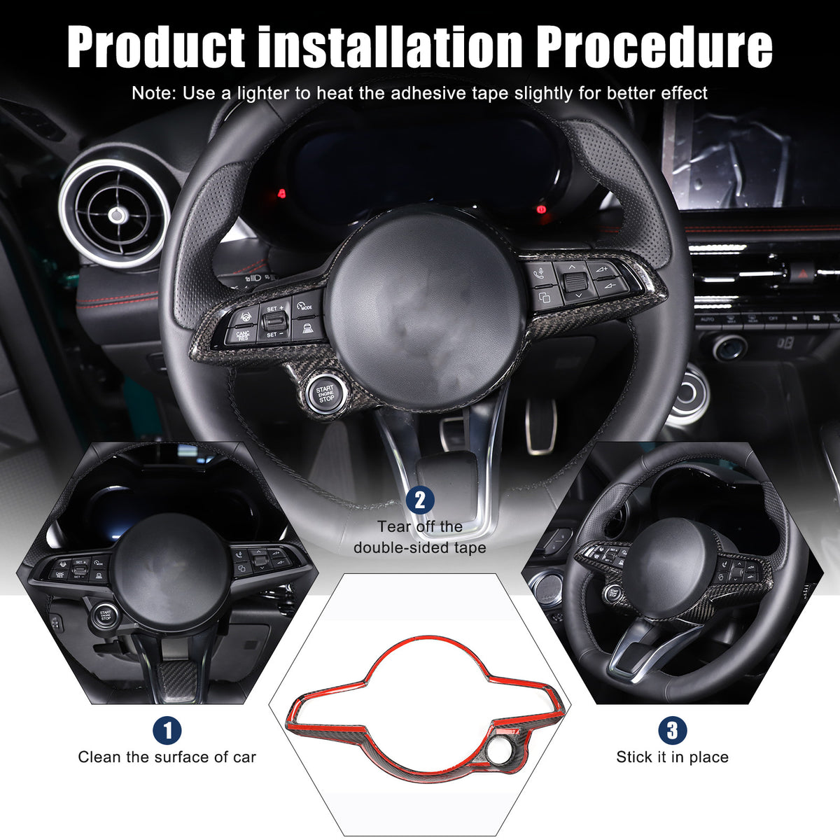 Real Carbon Fiber Steering Wheel Cover Trim For Alfa Romeo Giulia/Stelvio 20+ US 10