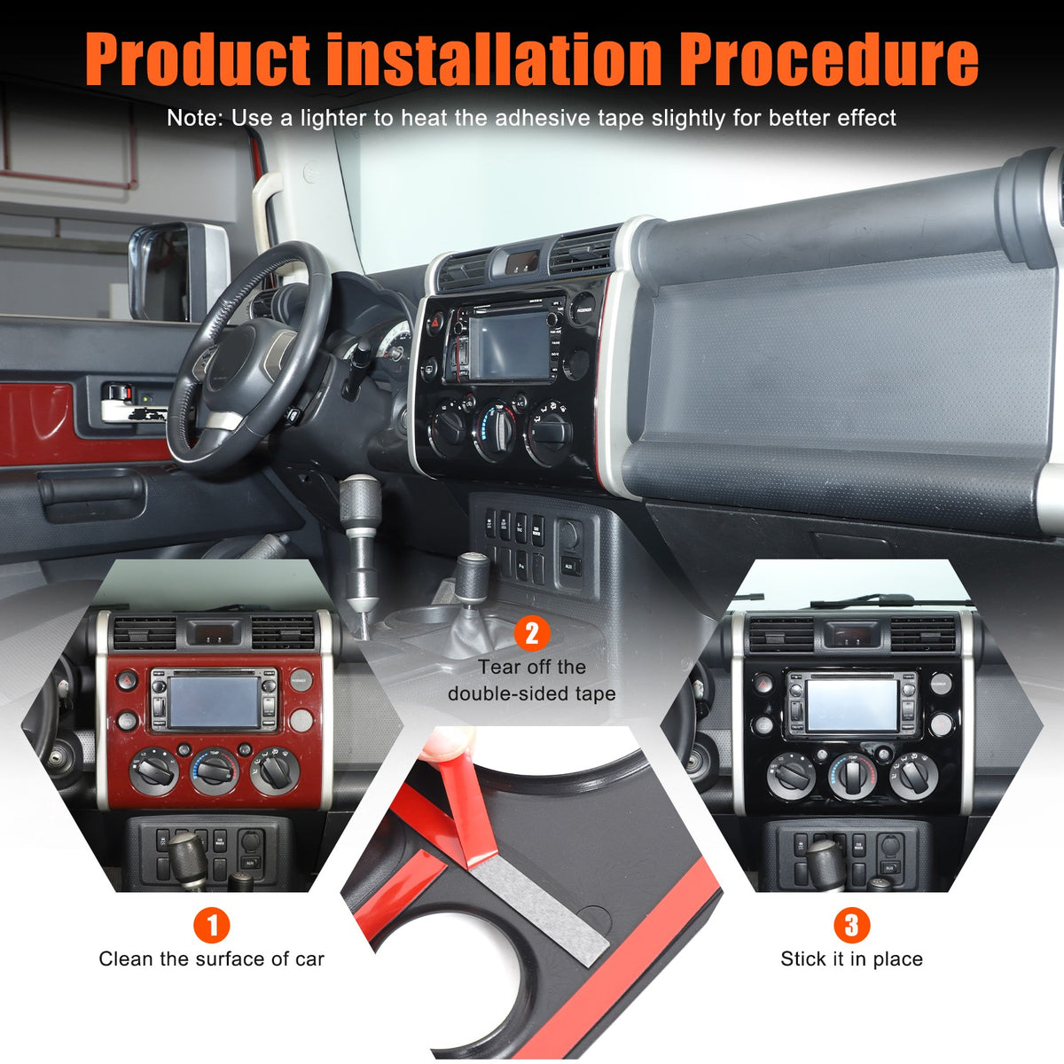Piano Black ABS Navigation Decorative Panel For Toyota FJ Cruiser 2007-2021 16