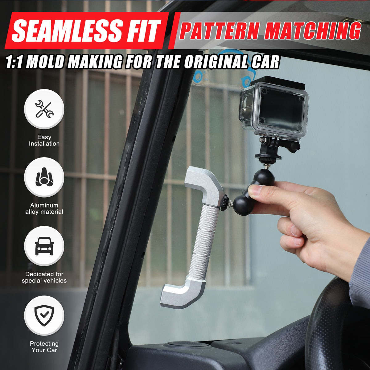 Silver Aluminum A-Pillar Handle W Cam Mount For LR Defender L316 2004-2018 5