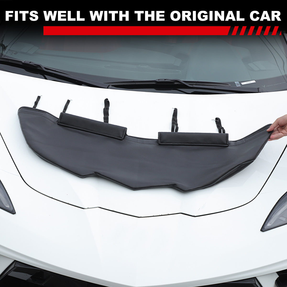 PU Leather Car Bonnet Hood Bra Wind & Bug Deflectors For Corvette C8 2020-26 US 16