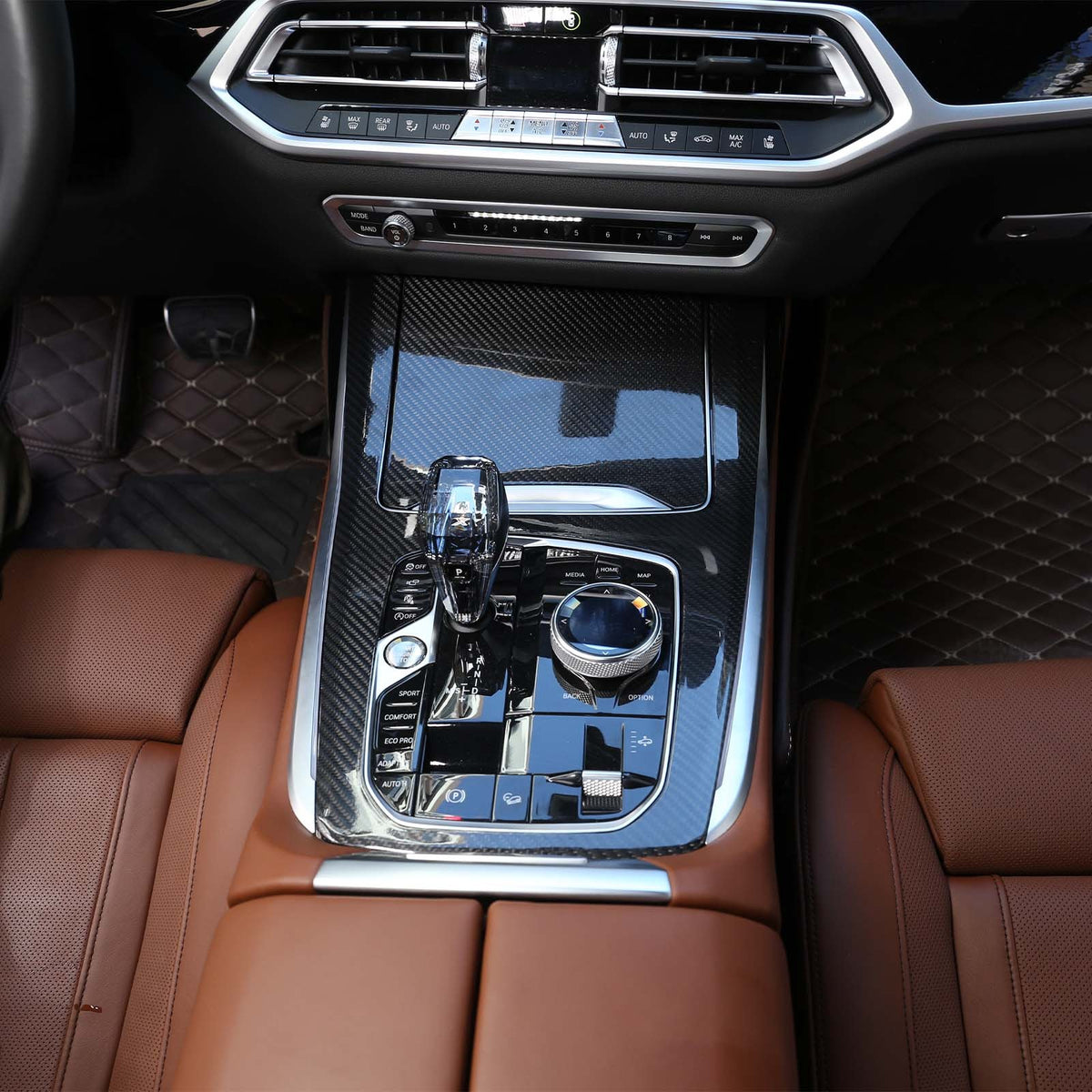 Real Carbon Fiber Car Center Console Gear Panel Cover For BMW X5 X6 X7 G05 G07 20
