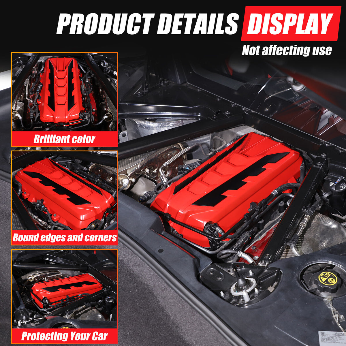 Red Engine Bay Panel Cover Trim in Edge Black For Corvette Coupe C8 2020-2026 US 19