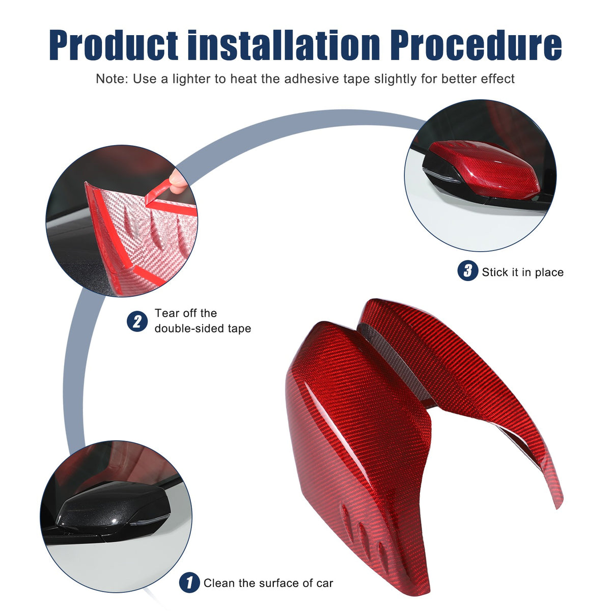 Red Real Carbon Fiber Side Mirror Cover Trim W/Air Vent For Corvette C8 2020+ 3