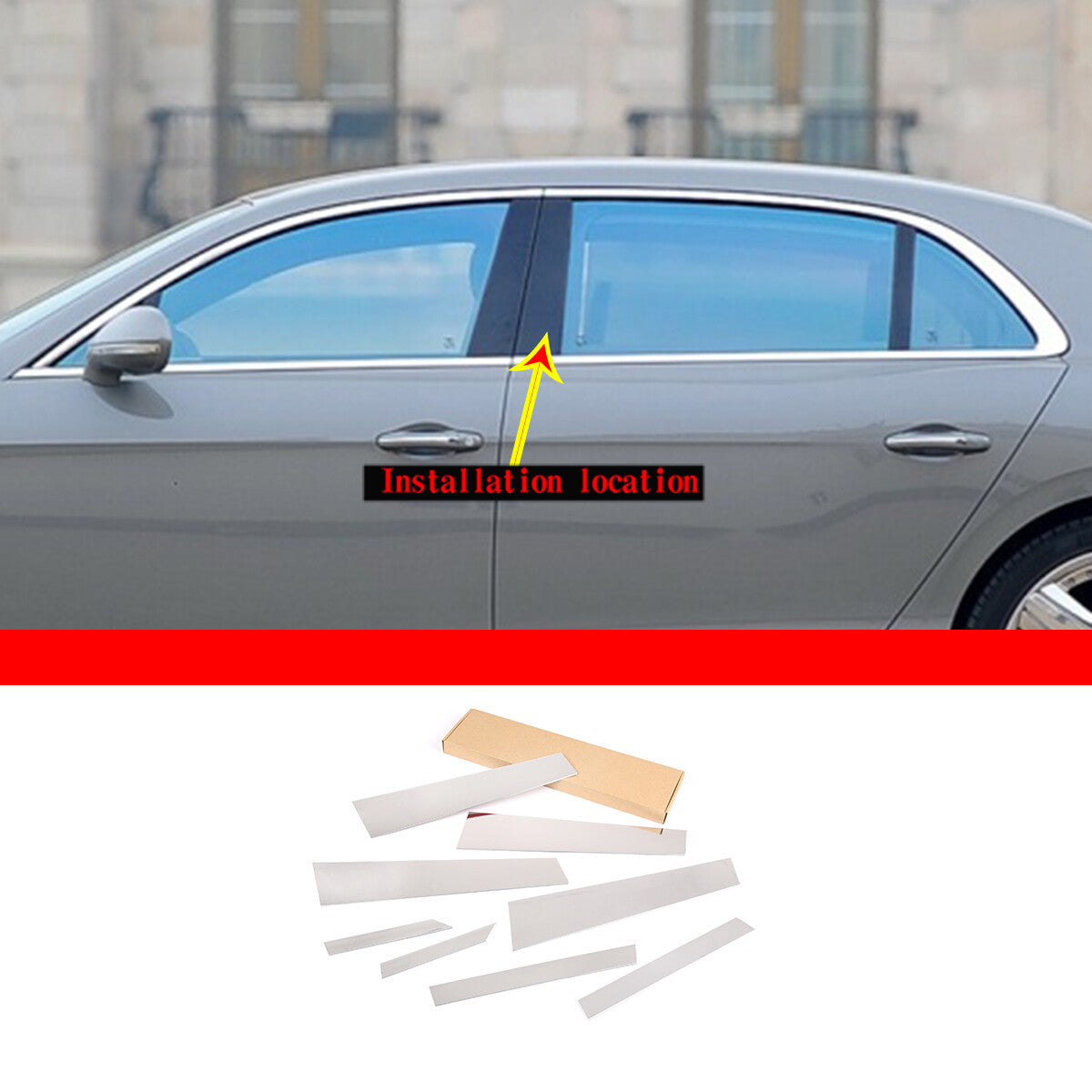 Silver Pillar Posts Cover Door Trim Window Decal For Bentley Flying Spur 13-19 4
