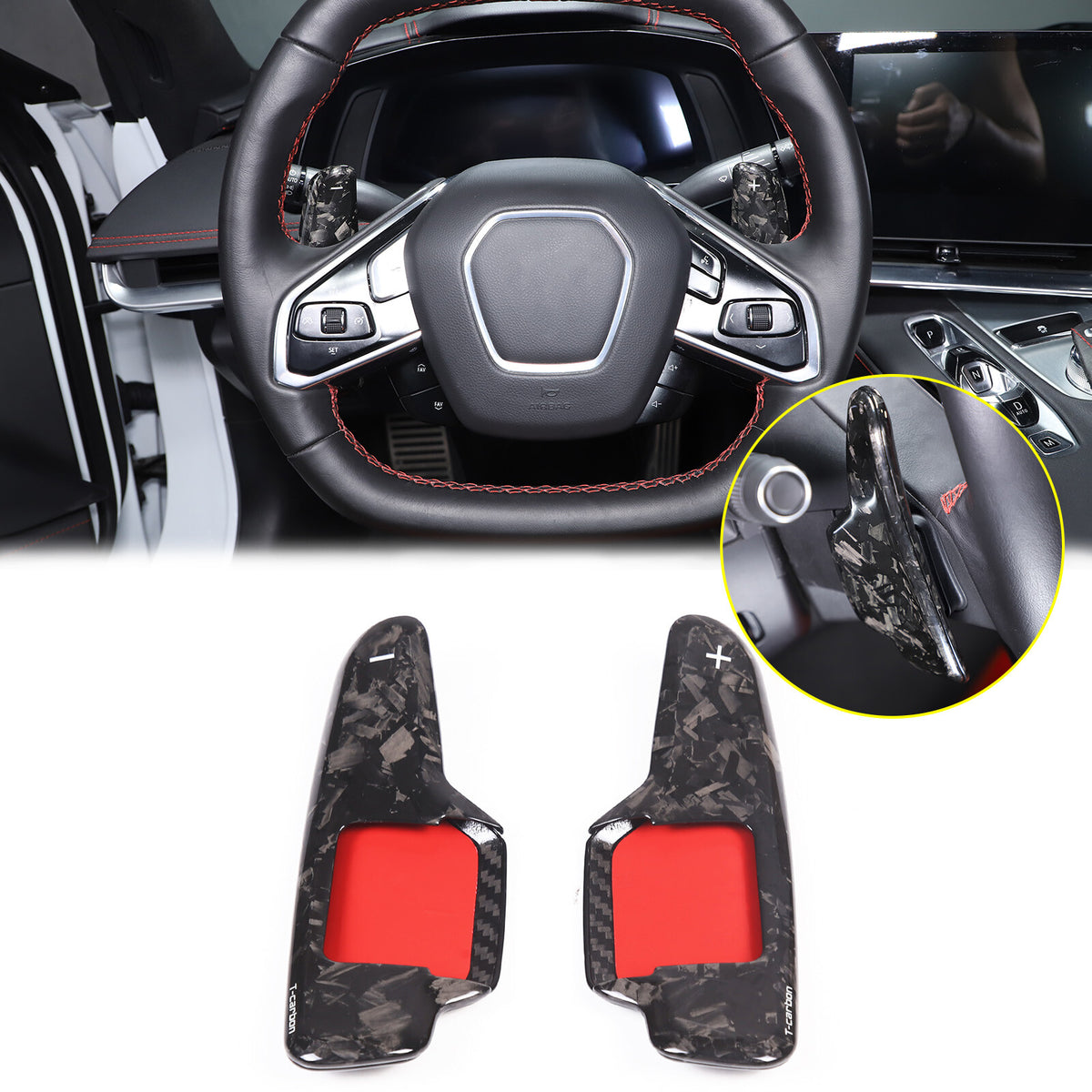 Forged Real Carbon Fiber Gear Shift Paddles Paddle Shifters For Corvette C8 20+ 17