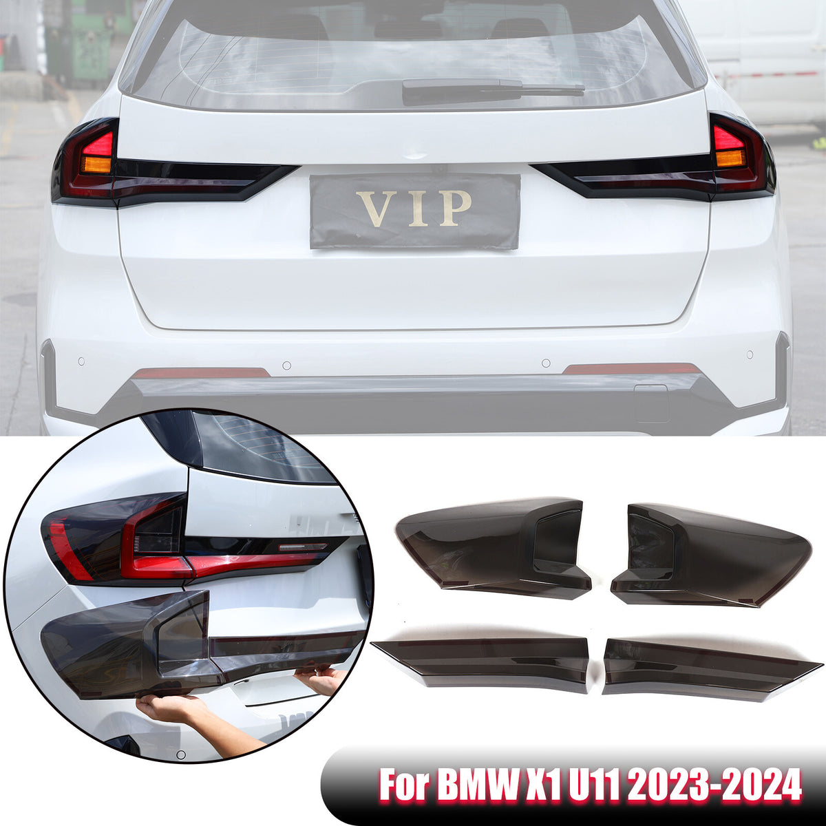 Smoked Black Rear Tail Light Guard Decor Cover Trim For BMW X1 iX1 U11 2023+ 2